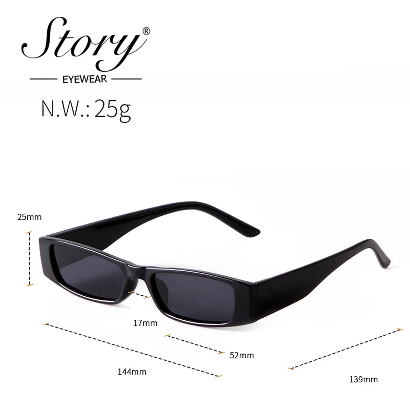 STORY 2021 Vintage Fashion Narrow Rectangle Sunglasses Women Men 90s Trendy Hip Hop Small Frame Retro Black Sun Glasses S4411D