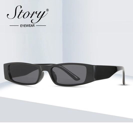 STORY 2021 Vintage Fashion Narrow Rectangle Sunglasses Women Men 90s Trendy Hip Hop Small Frame Retro Black Sun Glasses S4411D