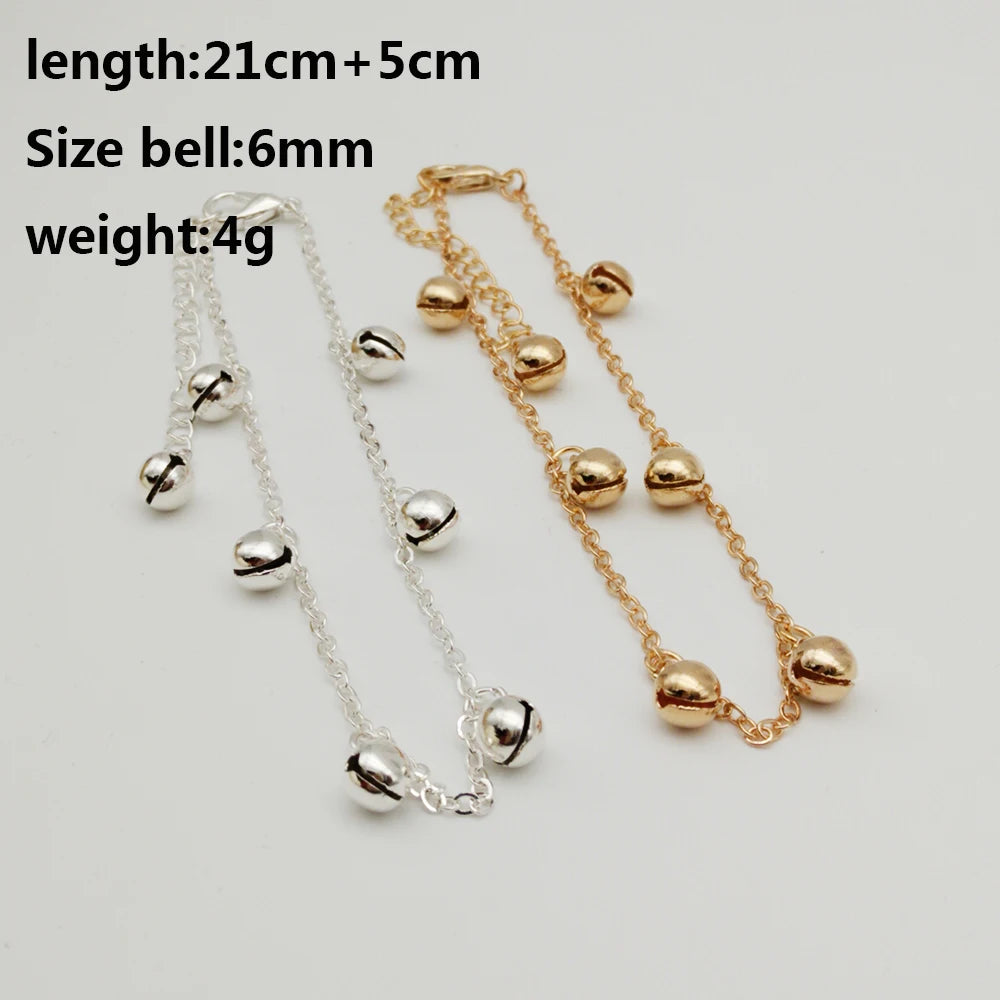 Fashion Beach Jewlery Anklet Circle Bell Pendant Plated Metal Chain with Extended Chain for Women Girls Gift