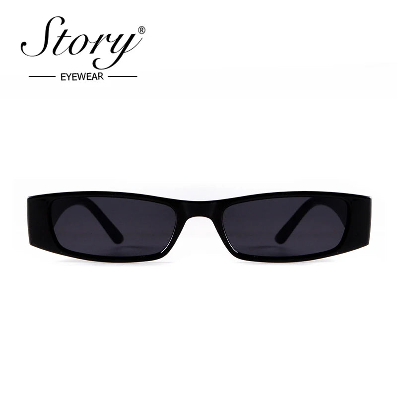 STORY 2021 Vintage Fashion Narrow Rectangle Sunglasses Women Men 90s Trendy Hip Hop Small Frame Retro Black Sun Glasses S4411D