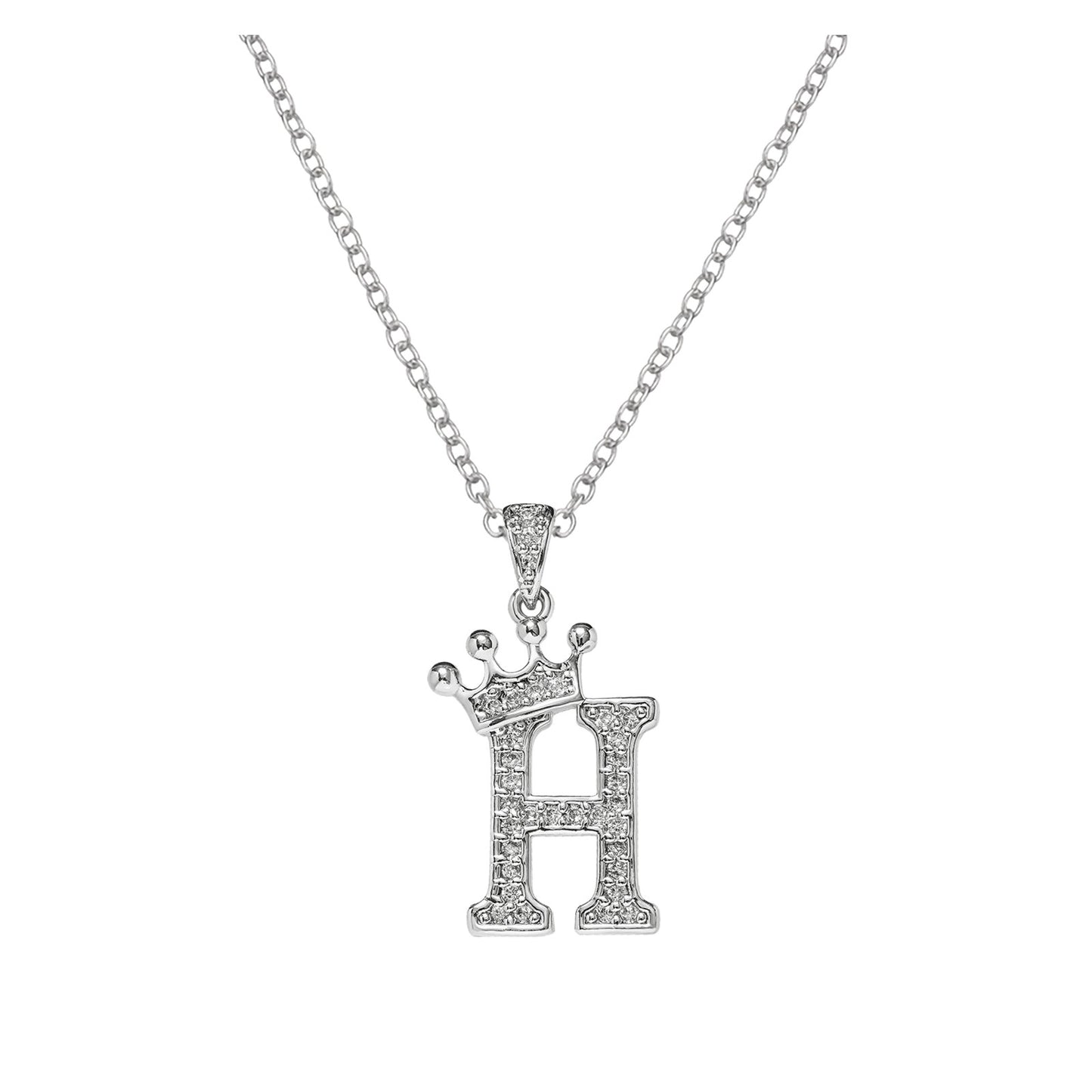 Luxury Stainless Steel Cubic Zirconia Name Crown Letter Pendant Necklace For Women Hip Hop Punk Girl Alphabet Fashion Jewelry