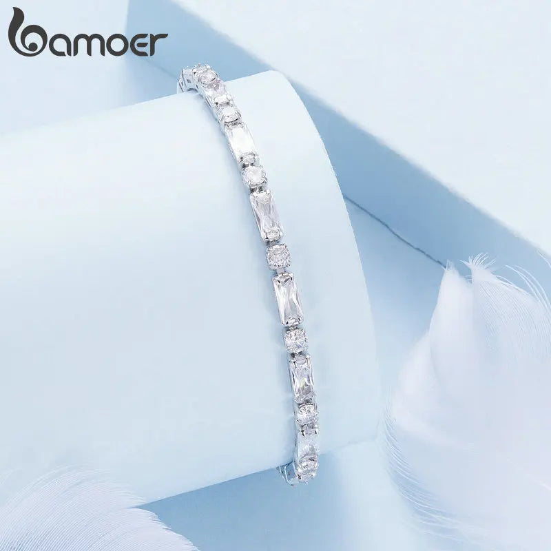 Bamoer Luxury Square Zircon Adjustable Bracelet Sparkling Zirconia Chain Link for Men Women Birthday Gift Crystal Fine Jewelry