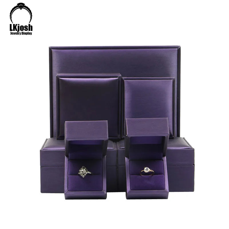 Purple Jewelry Box Brushed PU Leather Ring Box Bracelet Necklace Box Pendant Gift Box Wedding Gift Box Jewelry Storage Box