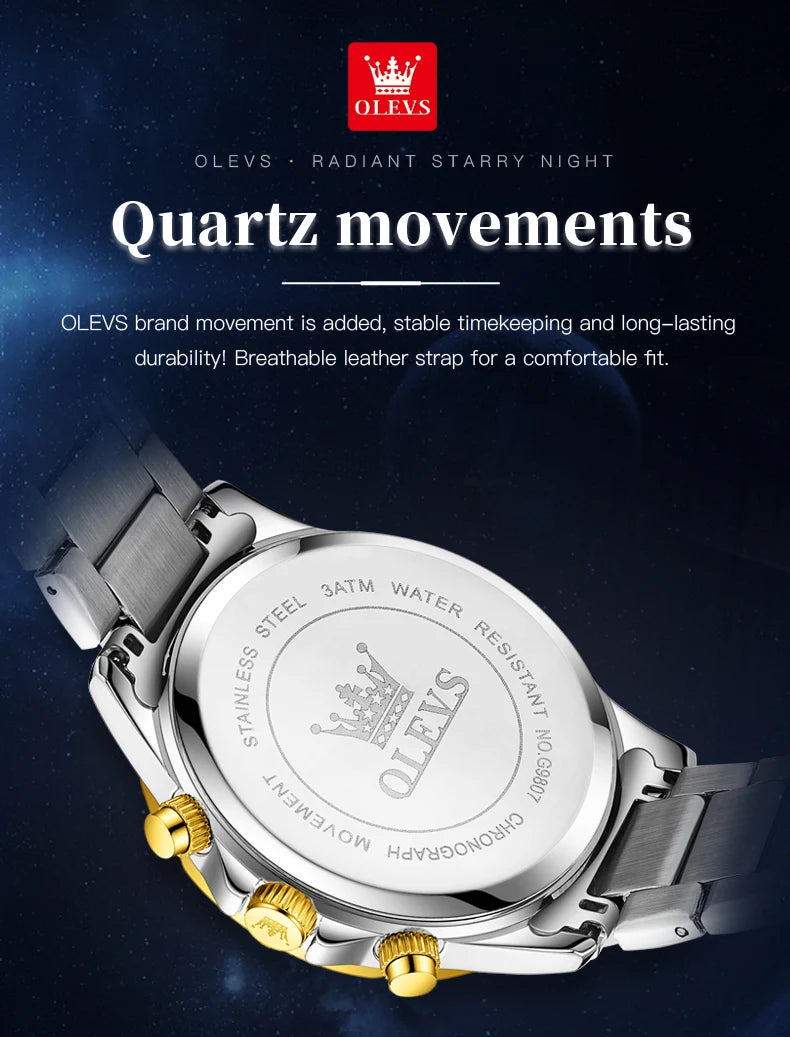 OLEVS 9807 Men Watch Fashion Trend Multi functional Original Starry Sky Waterproof Moonphase Watch Luxury Brand Men Quartz Watch