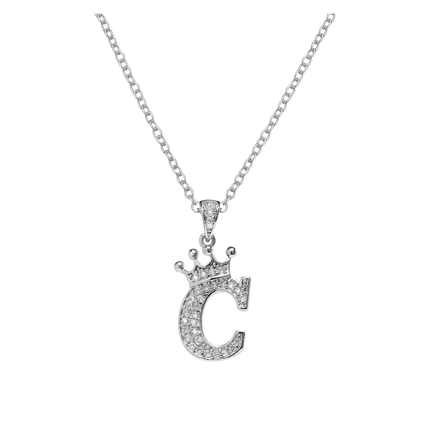 Luxury Stainless Steel Cubic Zirconia Name Crown Letter Pendant Necklace For Women Hip Hop Punk Girl Alphabet Fashion Jewelry